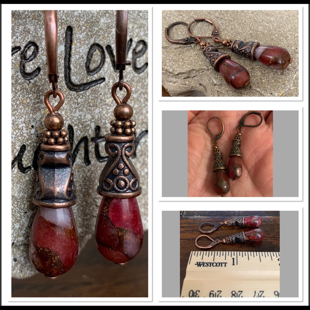 Jade Drop Earrings Jasper Color